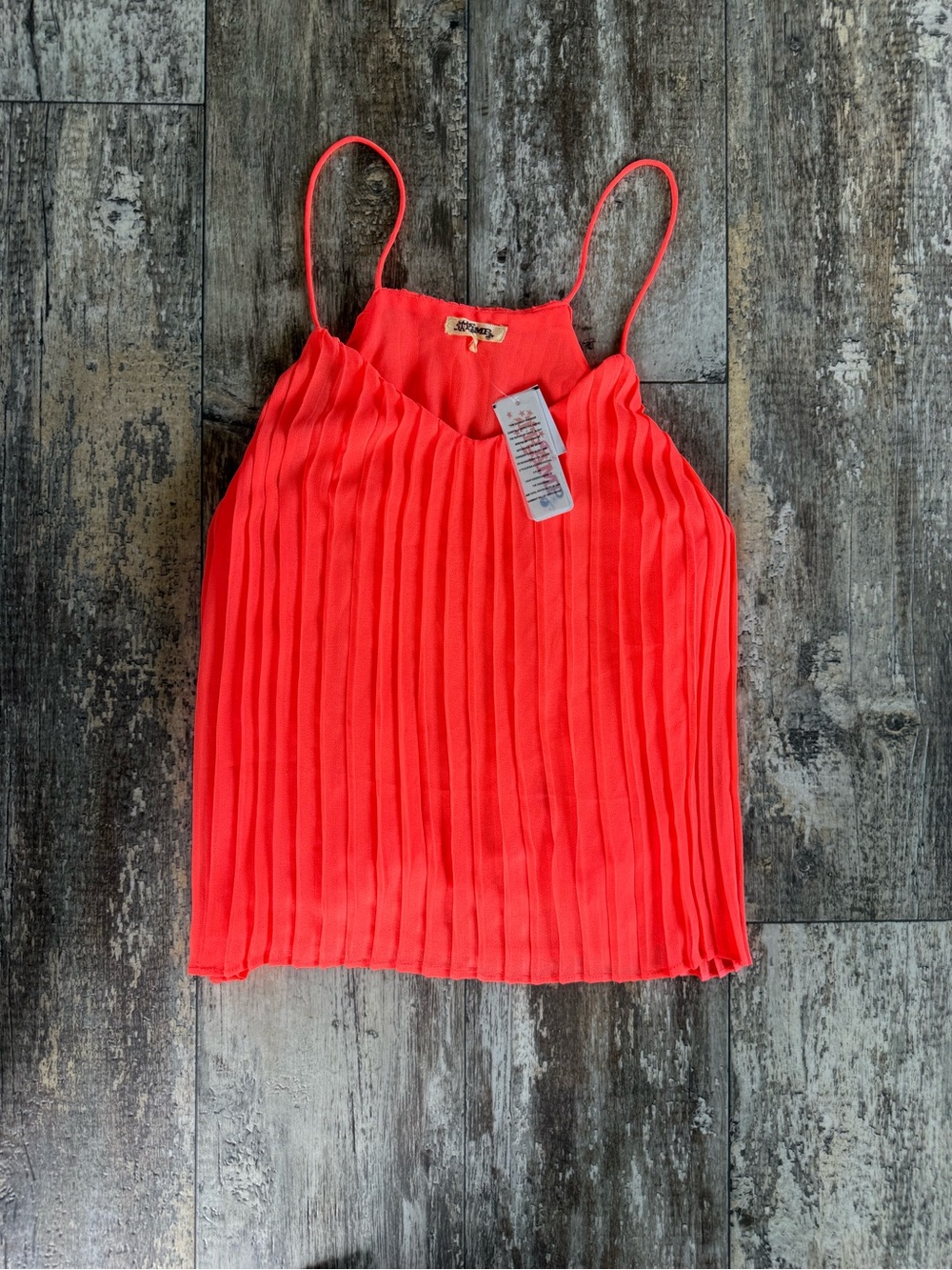 2 for $15 sale: NWT Tramp Neon orange pleated chiffon tank top - L